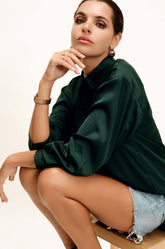 Satin Oversized Shirt - Dark Green